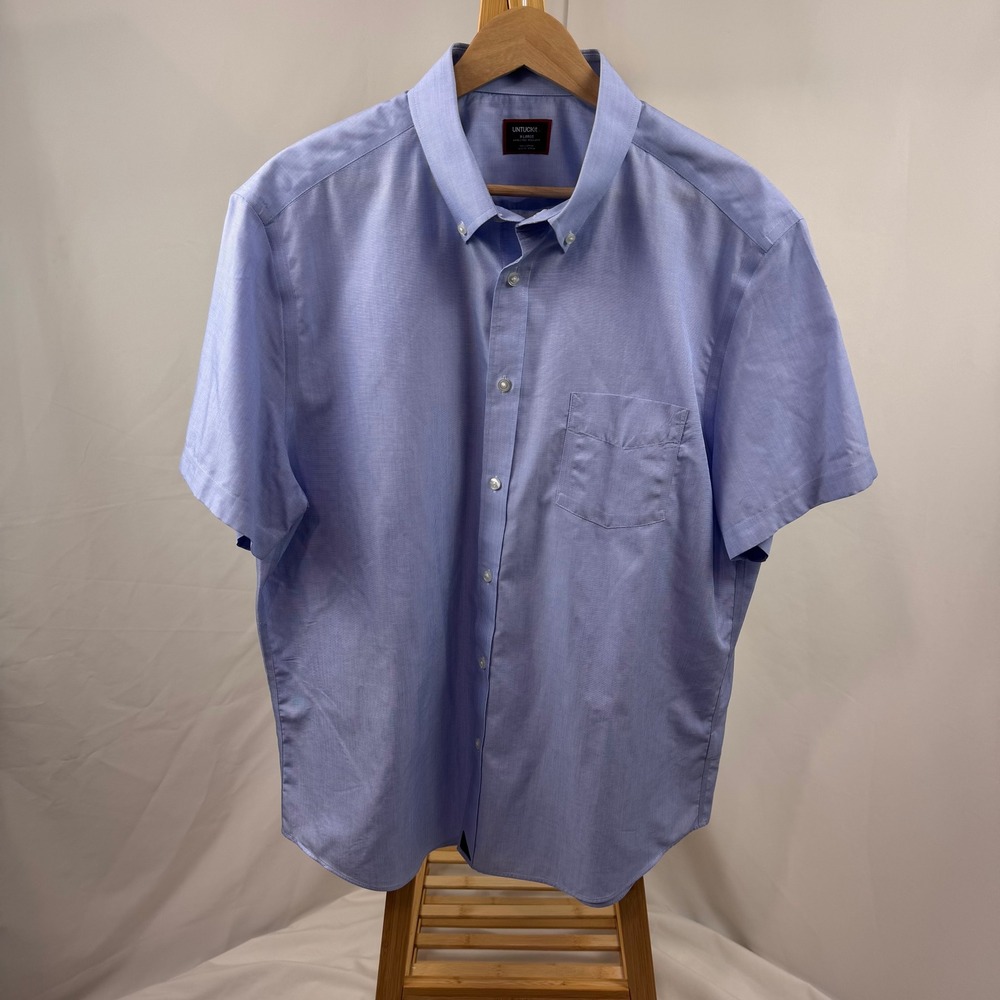 UNTUCKit Hillstowe Shirt Mens XL Blue Wrinkle Free Short Sleeve Regular 35648